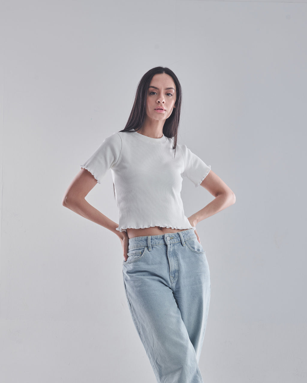 Basic rib top in white