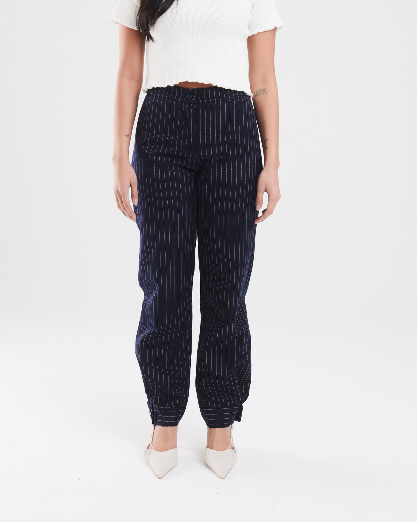 Deconstructed tailored pants in Navy