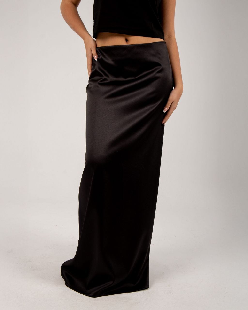 Satin maxi skirt in black