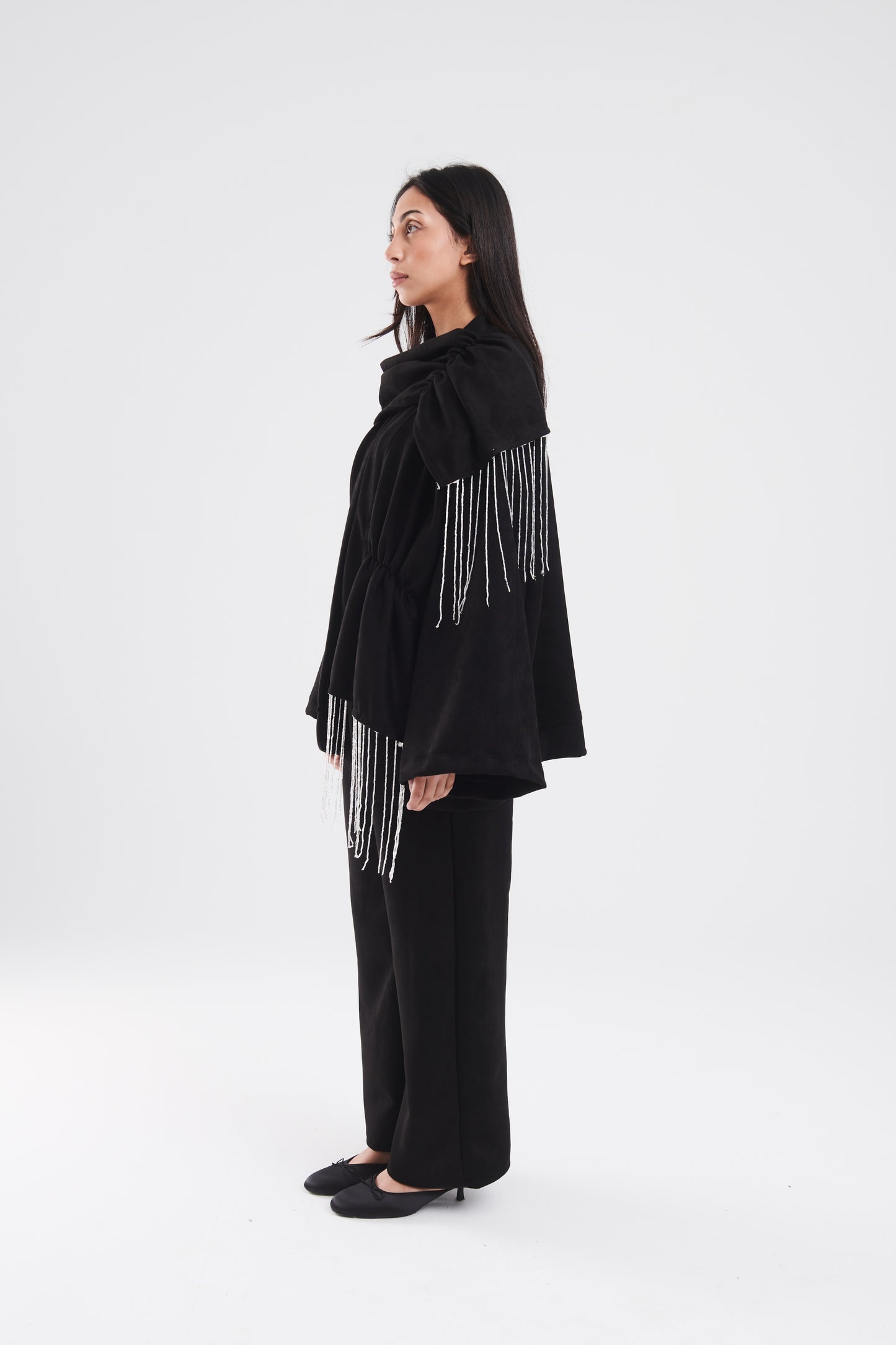 Fringed belted kimono