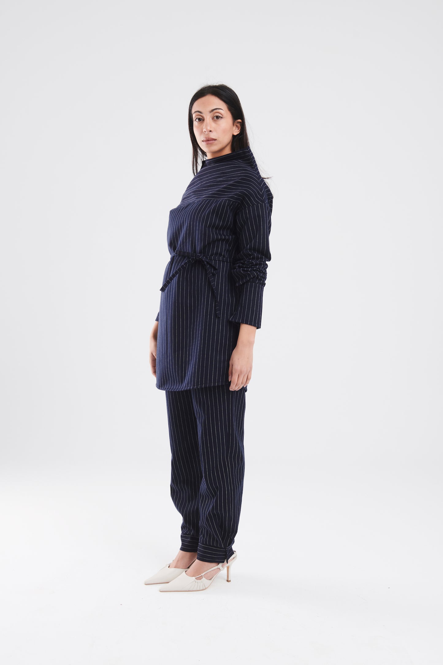 Deconstructed tailored top in Navy