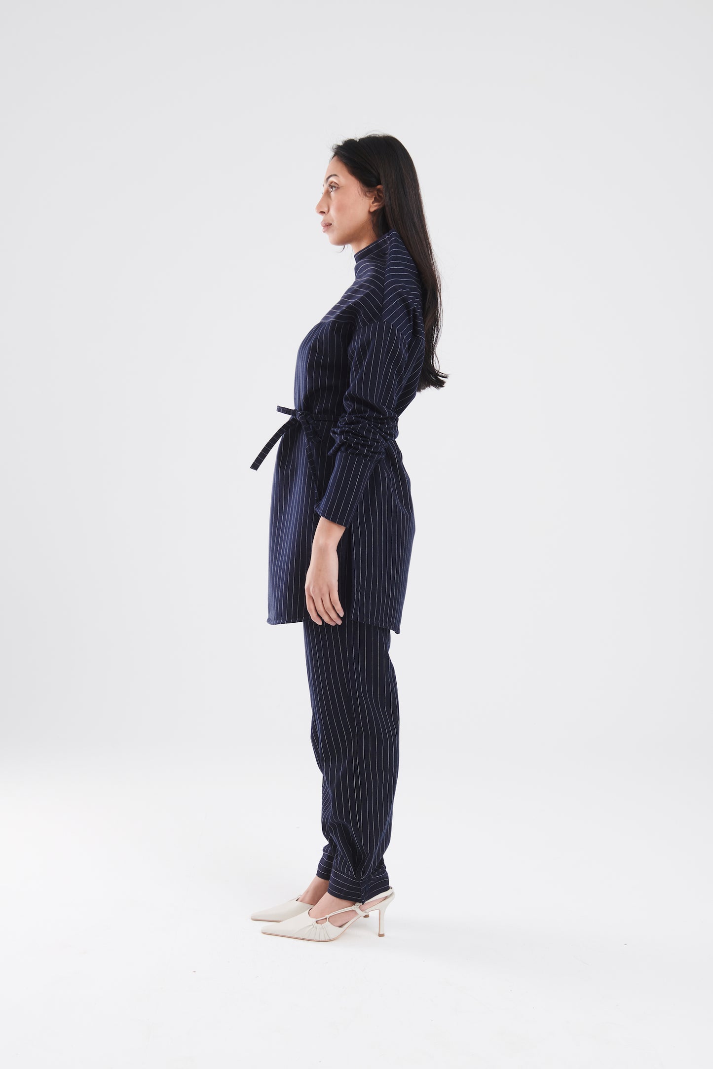 Deconstructed tailored top in Navy