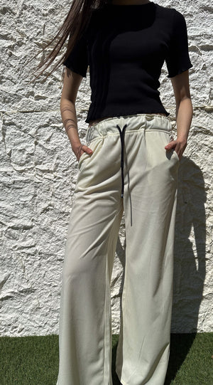 Velvet wide leg pants in white