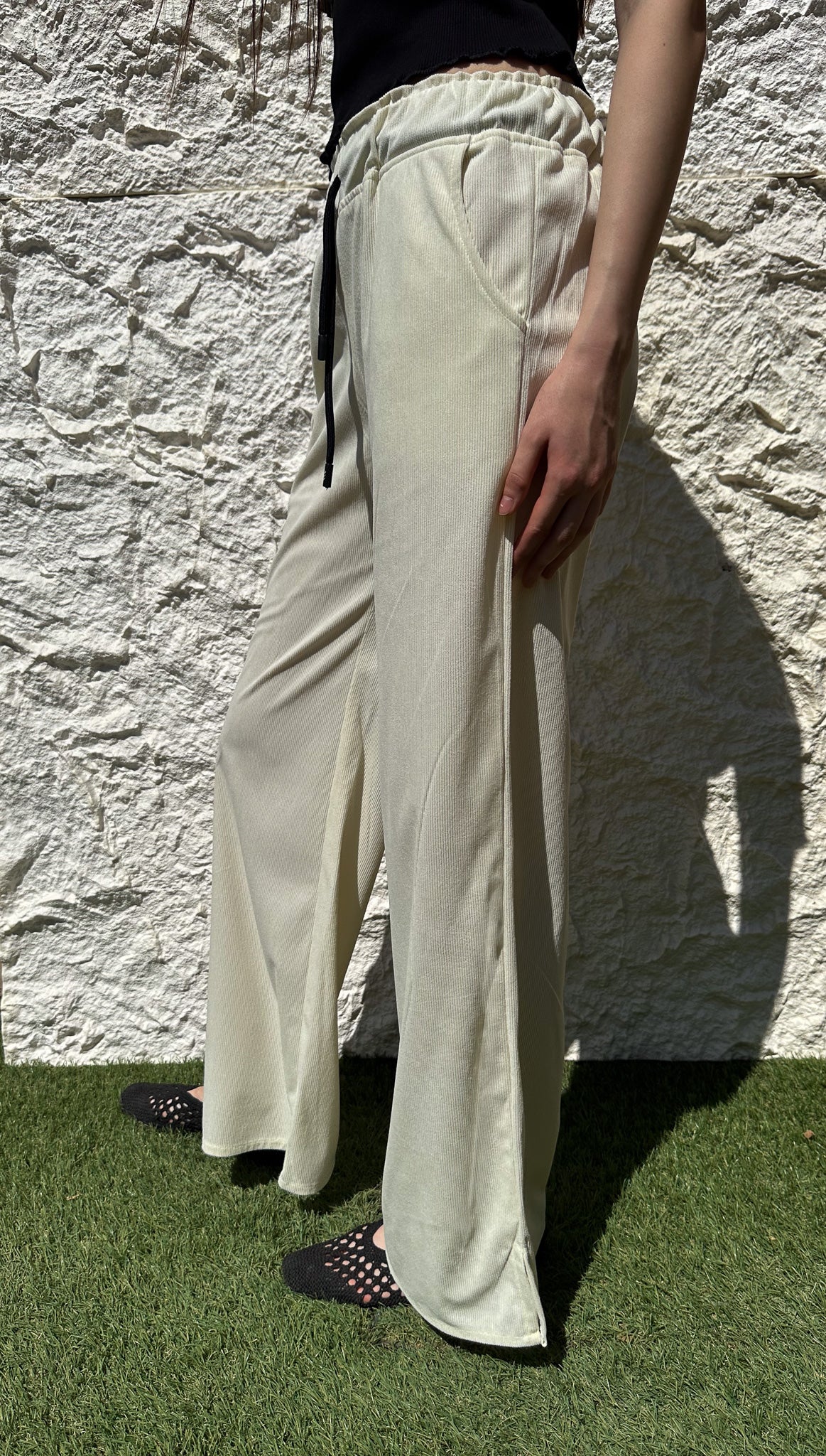 Velvet wide leg pants in white