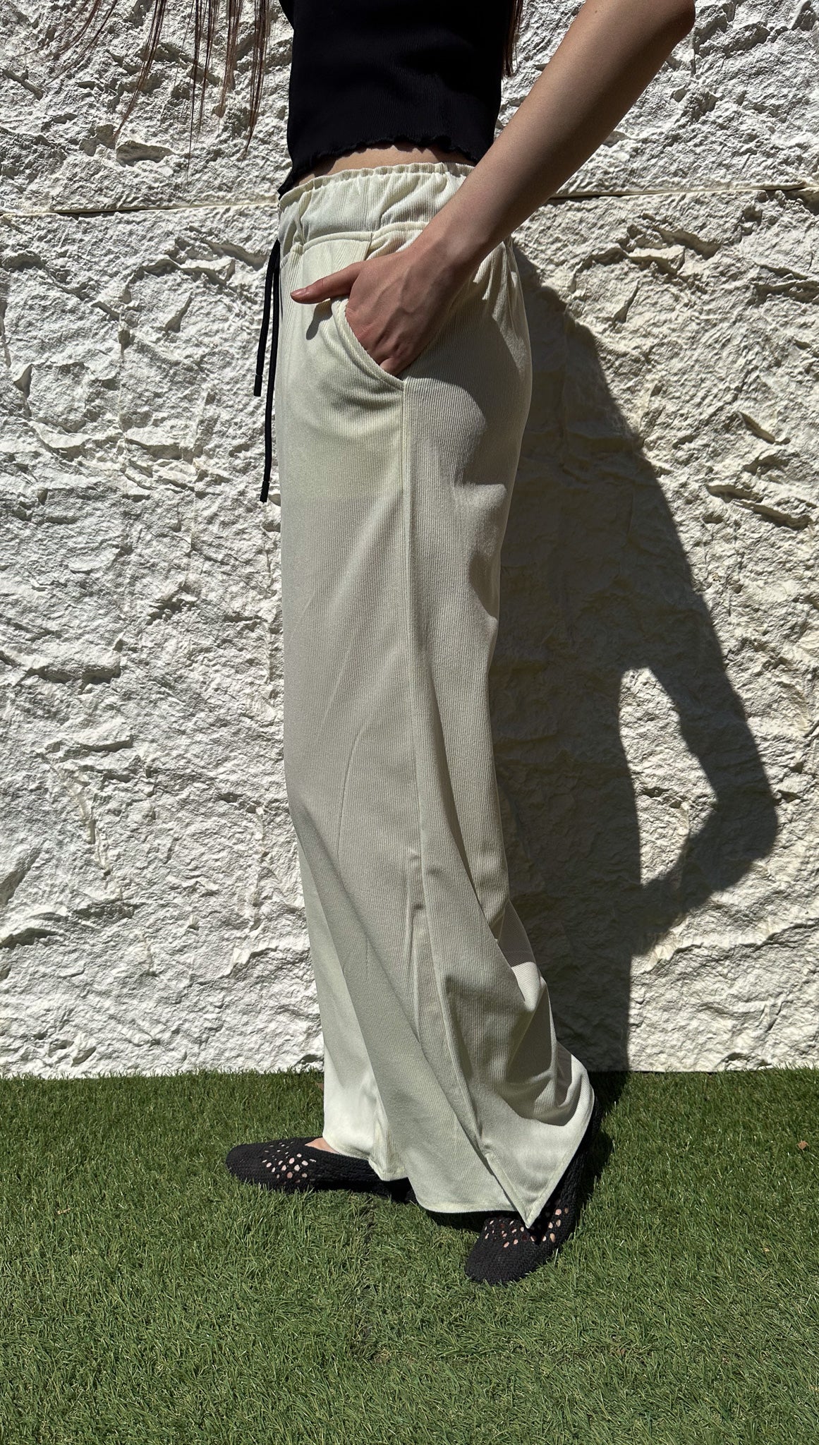 Velvet wide leg pants in white