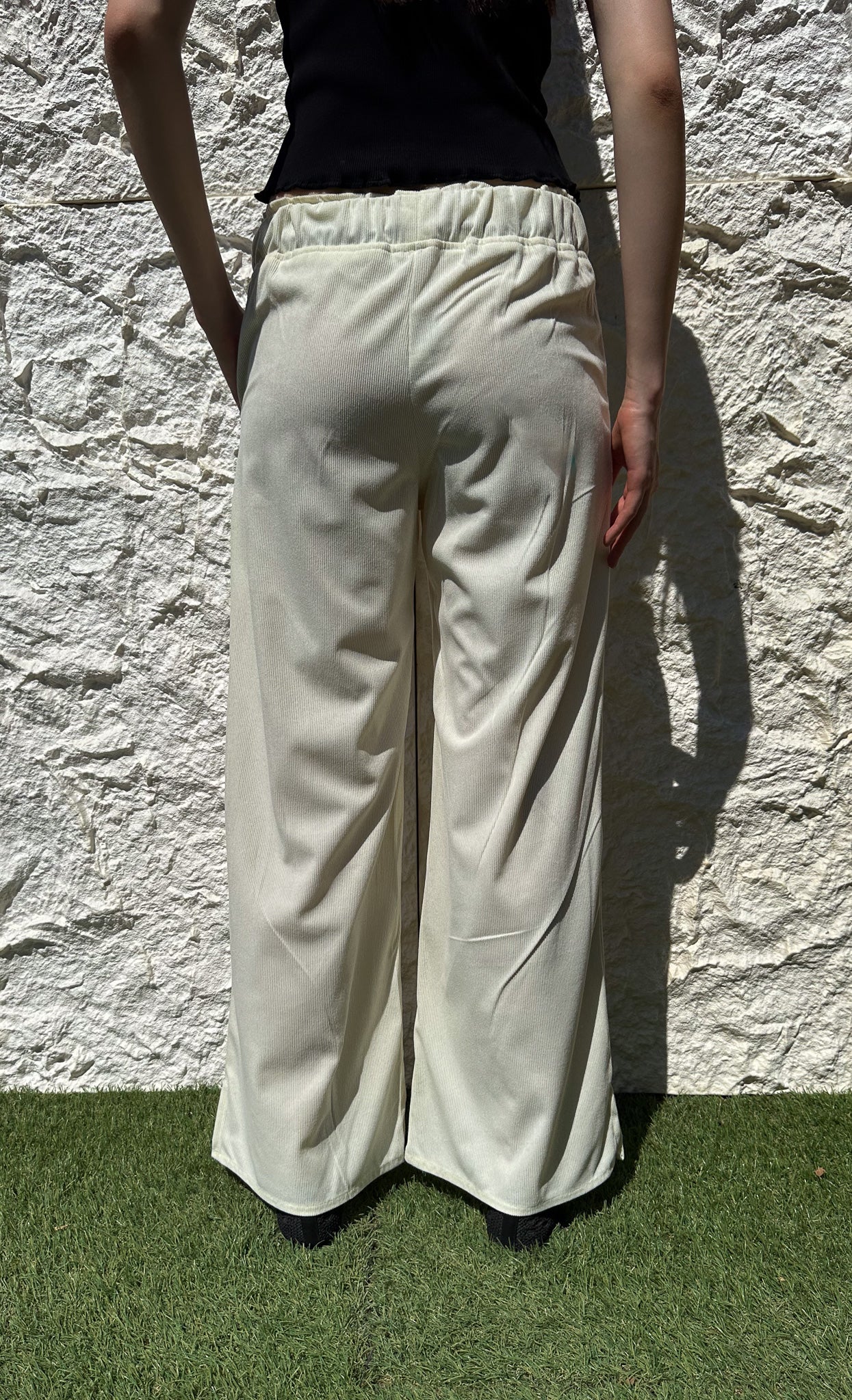 Velvet wide leg pants in white