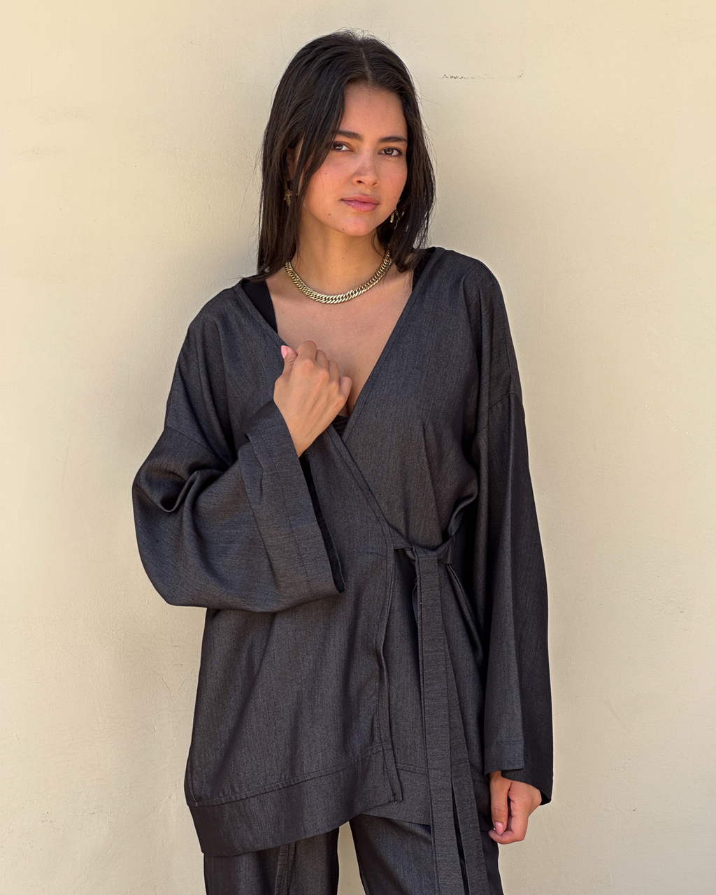 Tencel kimono in black