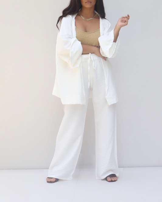 Around the world set (Kimono + Pants) in white