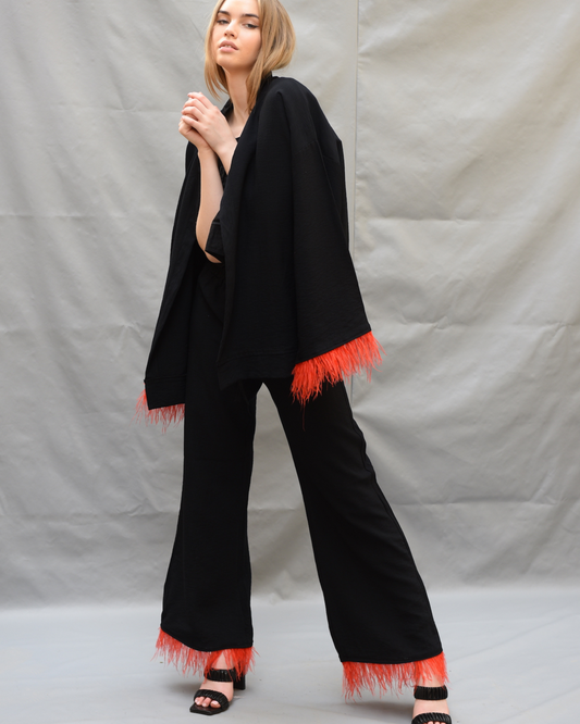 Plume set in black (Kimono + Pants)