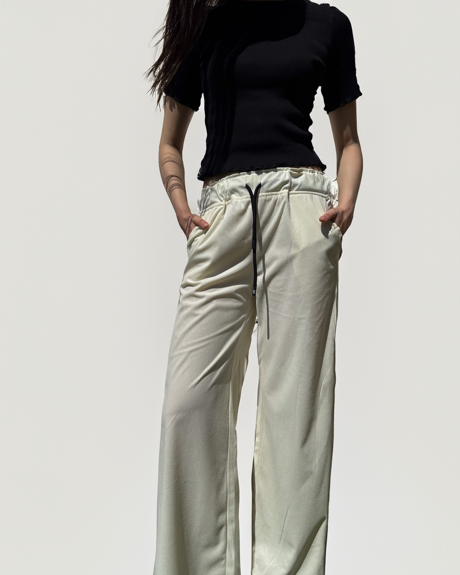 Velvet wide leg pants in white