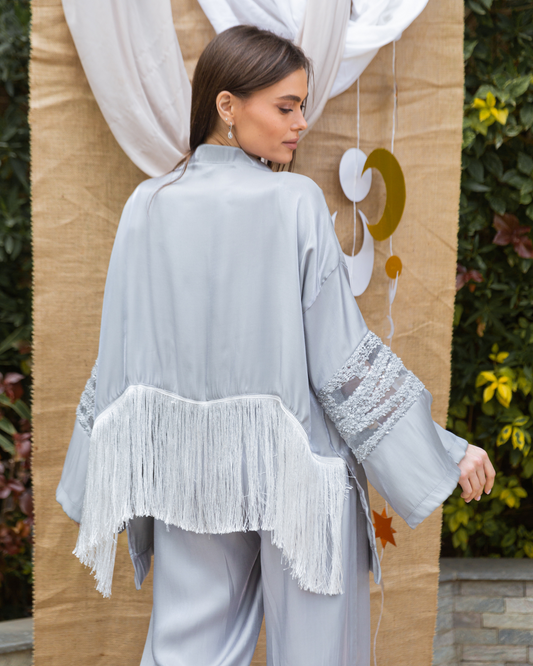 Fringe kimono in grey