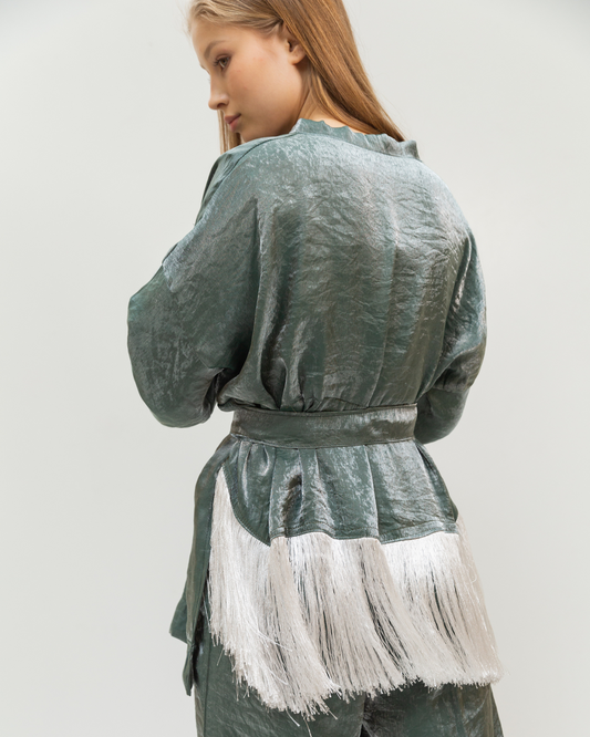 Fringe kimono in olive